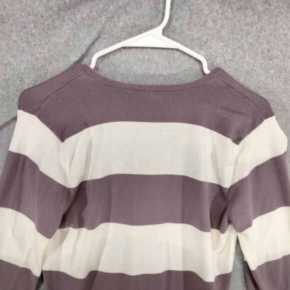Ralph Lauren Sport Pullover Sweater Womens Size M Lavender White Striped V-Neck - Picture 9 of 11